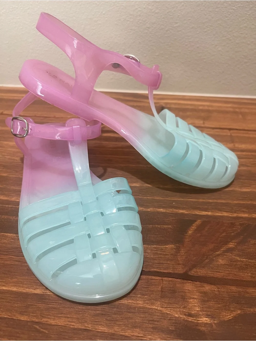 2 Pair of Girls Jelly Sandals in Pink and Ombre Mint-Purple Sz 2/3